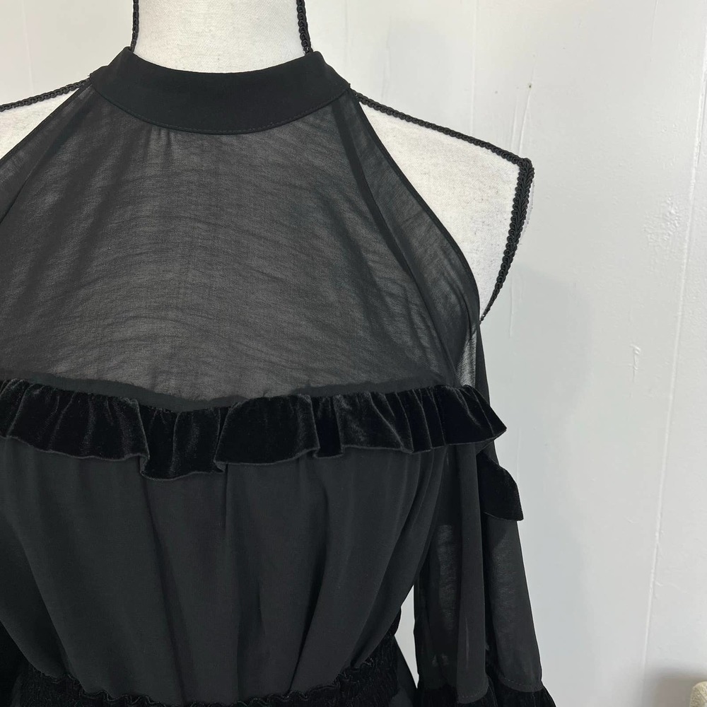 MISA Black Velvet Top & Skirt Set Size‎ XS High Neck Cocktail Witch Party Dress - Picture 6 of 12